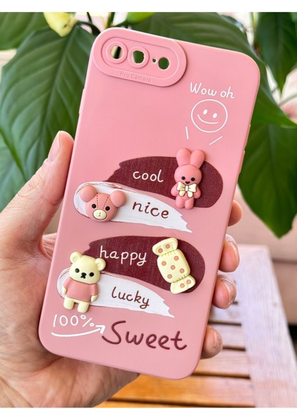 Apple iPhone 7 / 8 Plus Uyumlu Kılıf Tasarımlı Desenli Kamera Korumalı Tavşan Pembe Yumuşak Silikon Kap fiyatları