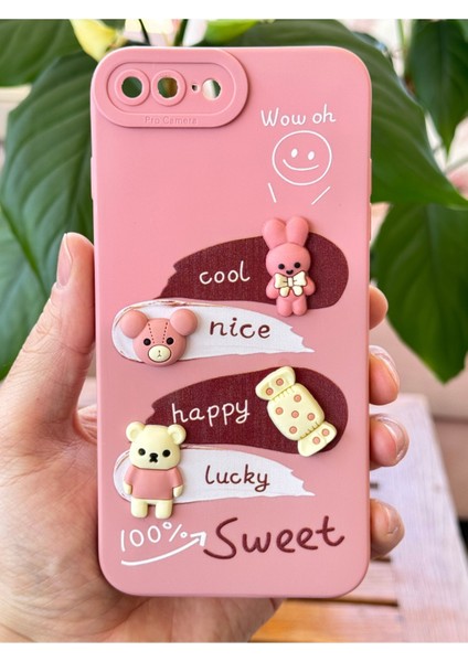 Apple iPhone 7 / 8 Plus Uyumlu Kılıf Tasarımlı Desenli Kamera Korumalı Tavşan Pembe Yumuşak Silikon Kap modelleri
