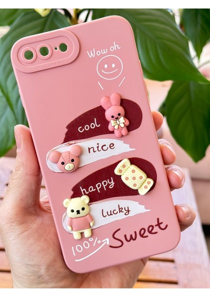 Apple iPhone 7 / 8 Plus Uyumlu Kılıf Tasarımlı Desenli Kamera Korumalı Tavşan Pembe Yumuşak Silikon Kap fırsatları