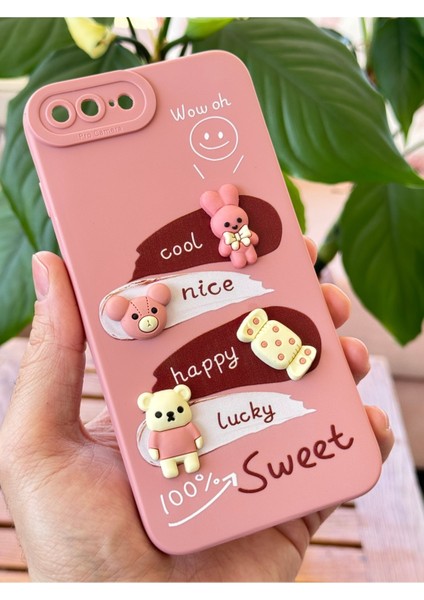 Apple iPhone 7 / 8 Plus Uyumlu Kılıf Tasarımlı Desenli Kamera Korumalı Tavşan Pembe Yumuşak Silikon Kap indirimleri