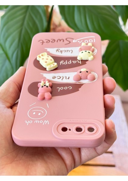 Apple iPhone 7 / 8 Plus Uyumlu Kılıf Tasarımlı Desenli Kamera Korumalı Tavşan Pembe Yumuşak Silikon Kap