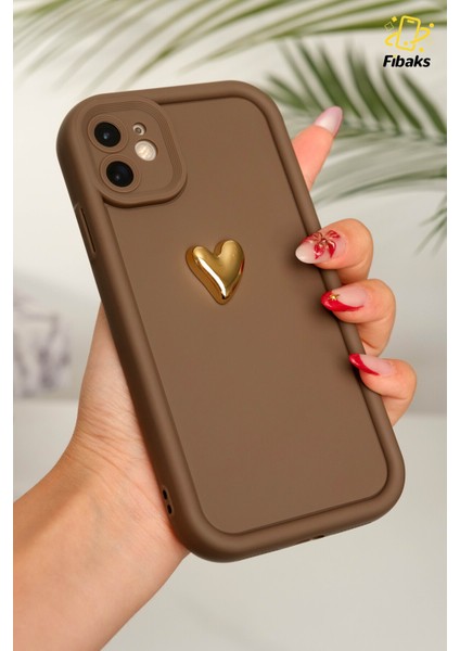 Apple iPhone 11 Kılıf 3D Kalp Tasarımlı Kahverengi Desenli Yumuşak Kamera Korumalı Silikon Kapak fiyatları