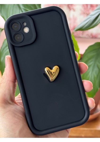 Apple iPhone 11 Kılıf 3D Kalp Tasarımlı Siyah Desenli Yumuşak Kamera Korumalı Silikon Kapak fırsatları