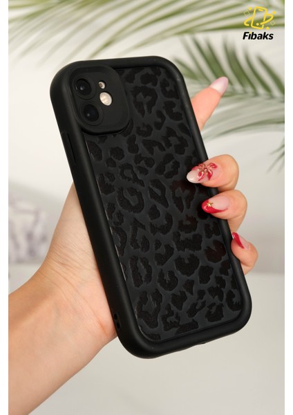 Apple iPhone 11 Kılıf Yumuşak Siyah Leopar Desenli Yumuşak Kamera Korumalı Silikon Kapak