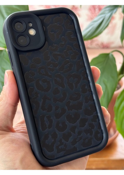 Apple iPhone 11 Kılıf Yumuşak Siyah Leopar Desenli Yumuşak Kamera Korumalı Silikon Kapak
