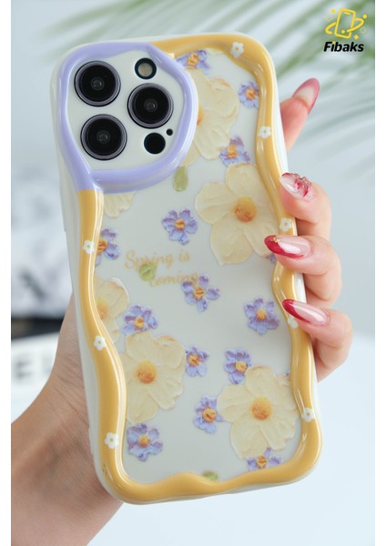 Apple iPhone 15 Pro Max Uyumlu Kılıf Tasarımlı Desenli Kamera Korumalı Papatya Çiçek Renkli Silikon Kapak