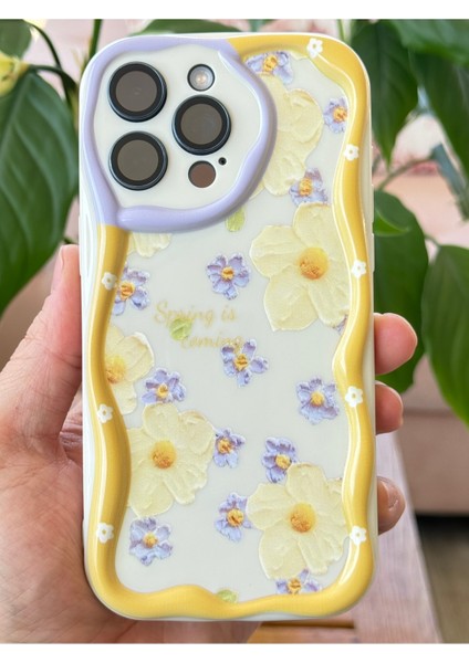 Apple iPhone 15 Pro Max Uyumlu Kılıf Tasarımlı Desenli Kamera Korumalı Papatya Çiçek Renkli Silikon Kapak
