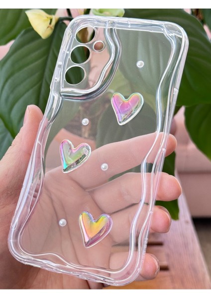 Samsung Galaxy A35 Kılıf 3D Kalpli Inci Tasarımlı Desenli Kamera Korumalı Şeffaf Silikon Kapak