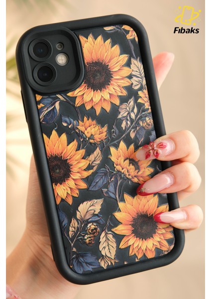 Apple iPhone 11 Kılıf Yumuşak Dokulu Ayçiçeği Desenli Yumuşak Kamera Korumalı Silikon Kapak