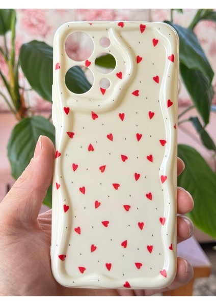Xiaomi Redmi 12 4g Kılıf Kamera Korumalı Dalga Kenarlı Kırmızı Kalp Desenli Silikon Kapak modelleri