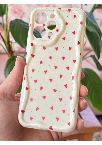 Xiaomi Redmi 12 4g Kılıf Kamera Korumalı Dalga Kenarlı Kırmızı Kalp Desenli Silikon Kapak indirimleri