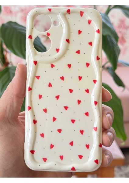 Xiaomi Realme 10 4g Kılıf Kamera Korumalı Dalga Kenarlı Kırmızı Kalp Desenli Silikon Kapak modelleri