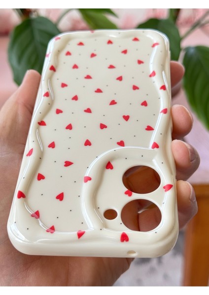 Xiaomi Realme 10 4g Kılıf Kamera Korumalı Dalga Kenarlı Kırmızı Kalp Desenli Silikon Kapak
