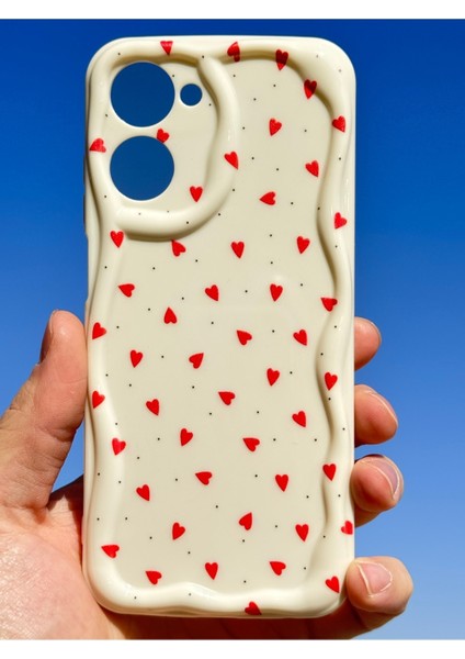 Xiaomi Realme 10 4g Kılıf Kamera Korumalı Dalga Kenarlı Kırmızı Kalp Desenli Silikon Kapak