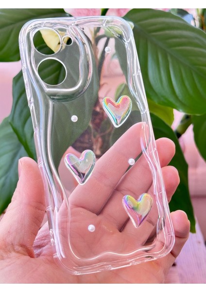 Realme 10 4g Kılıf 3D Kalpli Inci Tasarımlı Desenli Kamera Korumalı Şeffaf Silikon Kapak