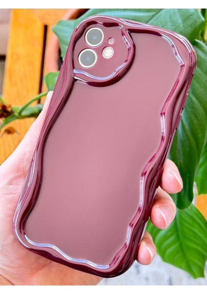 Apple iPhone 11 Uyumlu Kılıf Kamera Korumalı Dalga Kenarlı Darbe Emici Bordo Silikon Kapak
