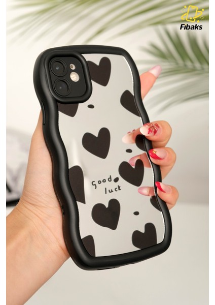 Apple iPhone 11 Kılıf Aynalı Kalp Desenli Yumuşak Kenarlı Kamera Korumalı Silikon Kapak