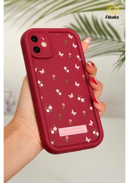 Apple iPhone 11 Kılıf Yumuşak Dokulu Kelebek ve Gül Desenli Yumuşak Kamera Korumalı Silikon Kapak