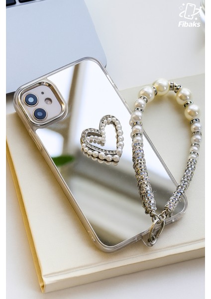 Apple iPhone 11 Kılıf Aynalı Inci Charm Askılı Kalp Tasarımlı Desenli Silikon Kapak modelleri