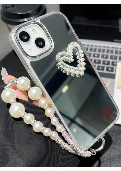 Apple iPhone 11 Kılıf Aynalı Inci Charm Askılı Kalp Tasarımlı Desenli Silikon Kapak fırsatları