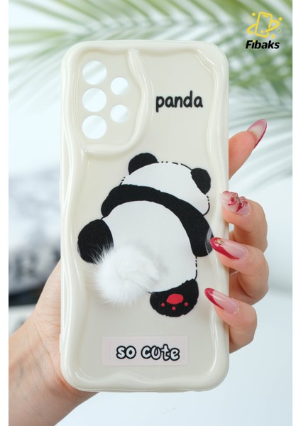 Samsung Galaxy A13 Uyumlu Kılıf Tasarımlı Desenli Kamera Korumalı Panda Beyaz Püsküllü Silikon Kapak