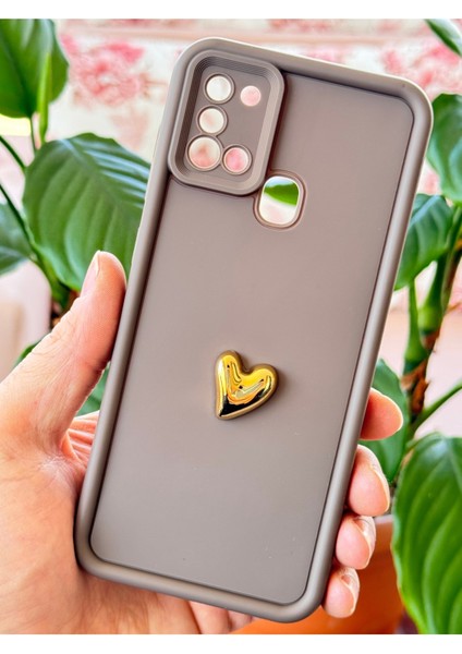 Samsung Galaxy A21S Kılıf 3D Kalp Tasarımlı Kahverengi Desenli Yumuşak Kamera Korumalı Silikon Kapak fiyatları