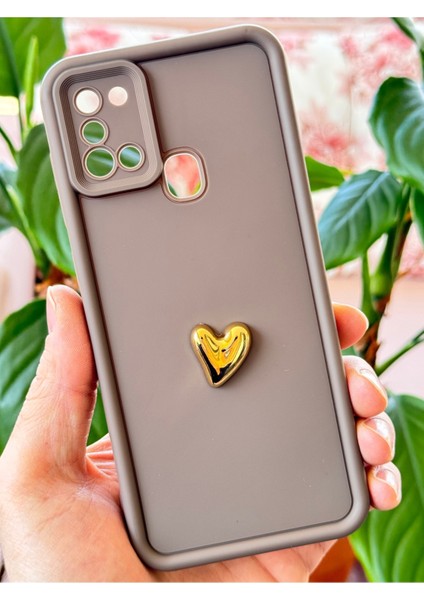 Samsung Galaxy A21S Kılıf 3D Kalp Tasarımlı Kahverengi Desenli Yumuşak Kamera Korumalı Silikon Kapak fırsatları