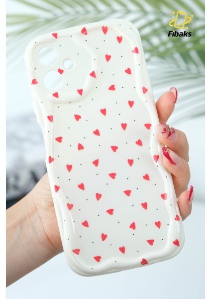 Samsung Galaxy A06 Uyumlu Kılıf Kamera Korumalı Dalga Kenarlı Kırmızı Kalp Desenli Silikon Kapak indirimleri