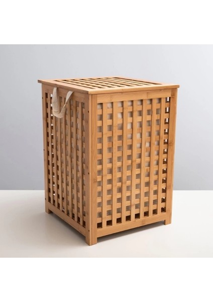 Büyük Boy Ahşap Bambu Kirli Sepeti 45X45X62 modelleri