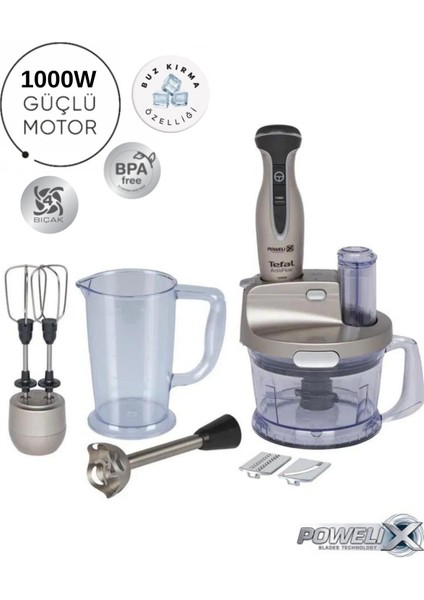 Güçlü 1000W Turbo Blender Seti, Hediye ile Yüksek Performans ve Şık Gri Renk