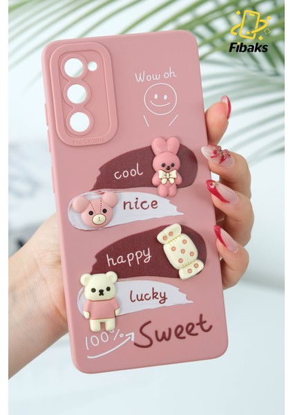 Samsung Galaxy S21 Fe Uyumlu Kılıf Tasarımlı Desenli Kamera Korumalı Tavşan Pembe Yumuşak Silikon Kapak