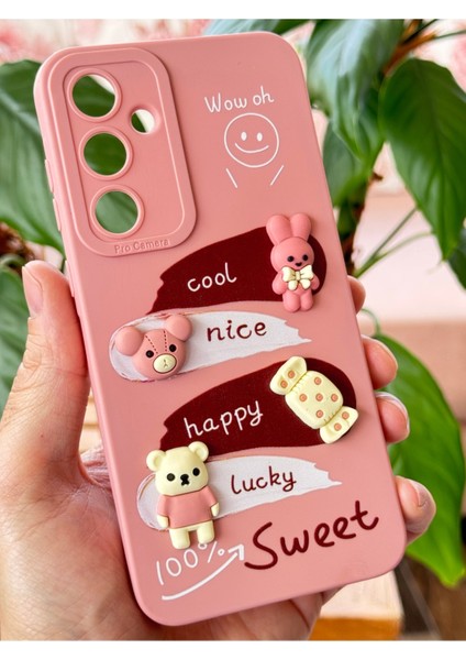 Samsung Galaxy S21 Fe Uyumlu Kılıf Tasarımlı Desenli Kamera Korumalı Tavşan Pembe Yumuşak Silikon Kapak