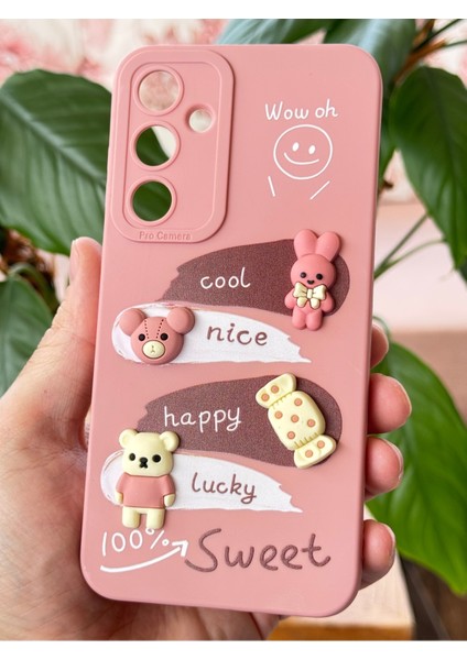 Samsung Galaxy S21 Fe Uyumlu Kılıf Tasarımlı Desenli Kamera Korumalı Tavşan Pembe Yumuşak Silikon Kapak