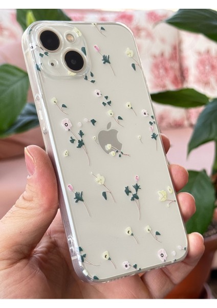 Apple iPhone 14/13 Uyumlu Kılıf Tasarımlı Desenli Kamera Korumalı Şeffaf Çiçek Esnek Yumuşak Silikon Kapak