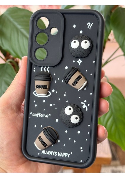 Samsung Galaxy S21 Fe Kılıf Tasarımlı Desenli Kamera Korumalı Coffee Kurabiye Siyah Yumuşak Silikon Kapak