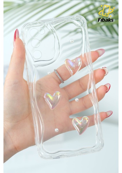 Samsung Galaxy S21 Fe Kılıf 3D Kalpli Inci Tasarımlı Desenli Kamera Korumalı Şeffaf Silikon Kapak