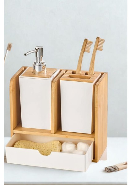 Standlı Çekmeceli Bambu Sabunluk Diş Fırçalık fiyatları