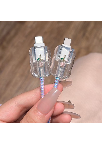 18W/20W Apple iPhone Uyumlu Lale Desenli Şarj Aleti Koruyucu Şarj Kablosu Örme Aparatlı Koruyucu Toparlayıcı