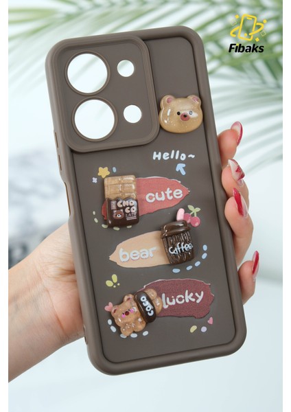 Xiaomi Redmi Note 13 Pro 5g Kılıf Tasarımlı Desenli Kamera Korumalı Ayıcık Kahve Renkli Yumuşak Silikon Kap