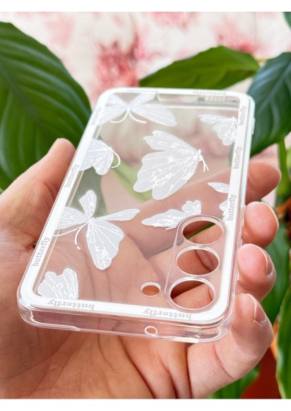 Samsung Galaxy S24 Kılıf Şeffaf Kelebek Tasarımlı Desenli Kamera Korumalı Yumuşak Silikon Kapak