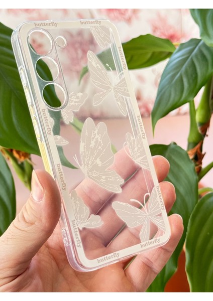 Samsung Galaxy S24 Kılıf Şeffaf Kelebek Tasarımlı Desenli Kamera Korumalı Yumuşak Silikon Kapak