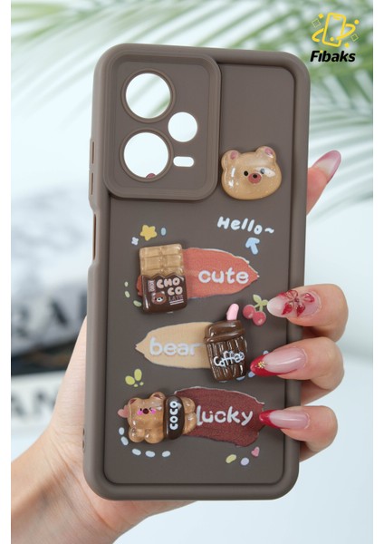 Xiaomi Redmi Note 12 Pro 5g Kılıf Tasarımlı Desenli Kamera Korumalı Ayıcık Kahve Renkli Yumuşak Silikon Kap