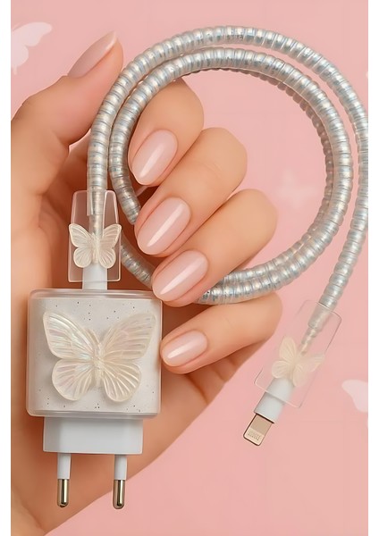 18W/20W Uyumlu Kelebek Desenli Şarj Aleti Koruyucu Kılıf Şarj Kablo Örme Aparatlı Koruyucu Toparlama