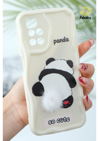 Xiaomi Redmi 10 2022 Uyumlu Kılıf Tasarımlı Desenli Kamera Korumalı Panda Beyaz Püsküllü Silikon Kapak