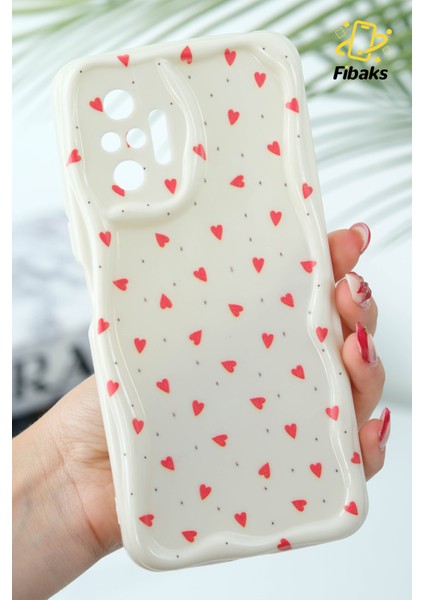 Xiaomi Redmi Note 10 Pro Kılıf Kamera Korumalı Dalga Kenarlı Kırmızı Kalp Desenli Silikon Kapak