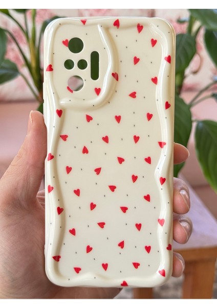 Xiaomi Redmi Note 10 Pro Kılıf Kamera Korumalı Dalga Kenarlı Kırmızı Kalp Desenli Silikon Kapak modelleri