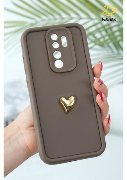 Xiaomi Redmi Note 8 Pro Kılıf 3D Kalp Tasarımlı Kahverengi Desenli Yumuşak Kamera Korumalı Kapak