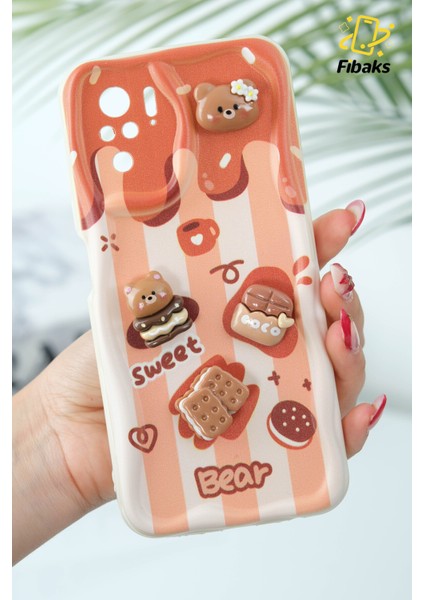 Xiaomi Redmi Note 10 Pro Kılıf Tasarımlı Desenli Kamera Korumalı Ayıcık Bisküvi Renkli Cofffe Silikon Kapak