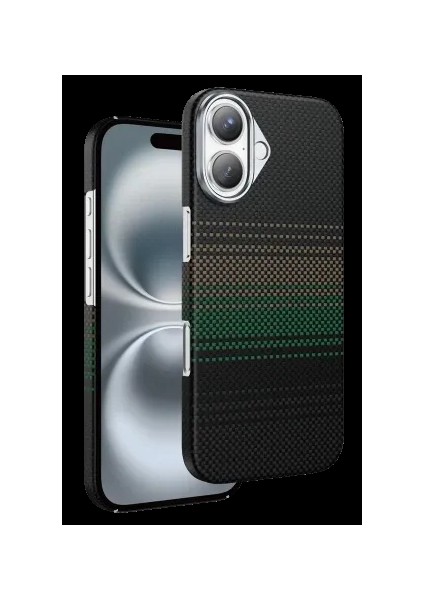 Apple iPhone 17 Kılıf Aramid Fiber Ruaha Kevlar Magsafe Kapak - Turuncu ve Lacivert Renkleriyle