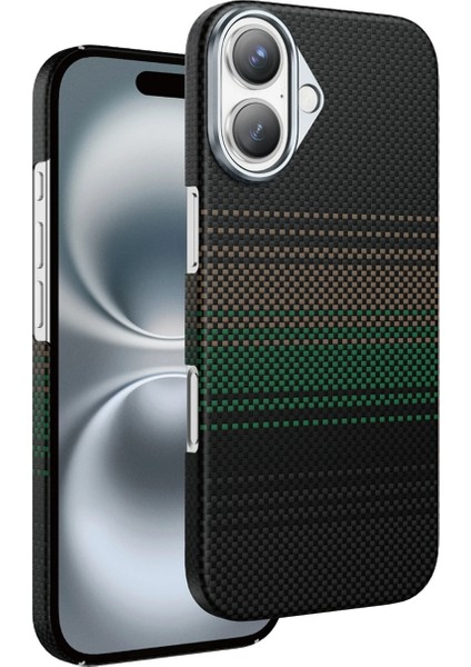 Apple iPhone 17 Kılıf Aramid Fiber Ruaha Kevlar Magsafe Kapak - Turuncu ve Lacivert Renkleriyle